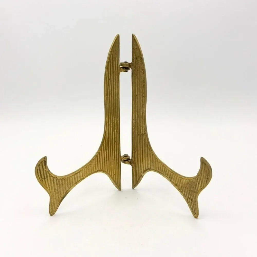 Vintage Brass Art Deco Style Folding Display Easel Plate Stand 6